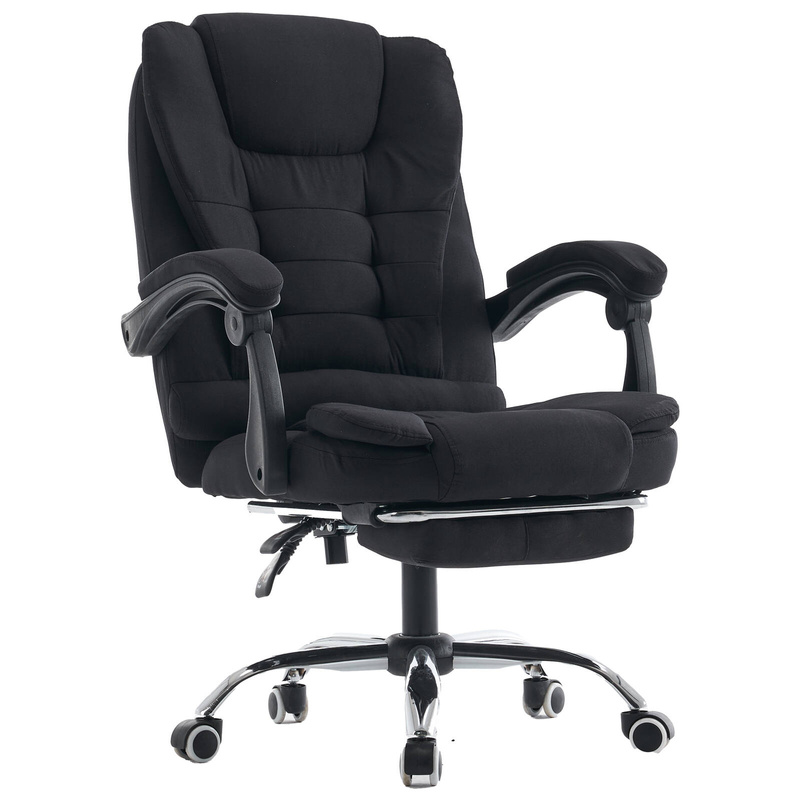 Fotel biurowy materiałowy ergonomiczny obrotowy krzesło z podnóżkiem czarny Comfort