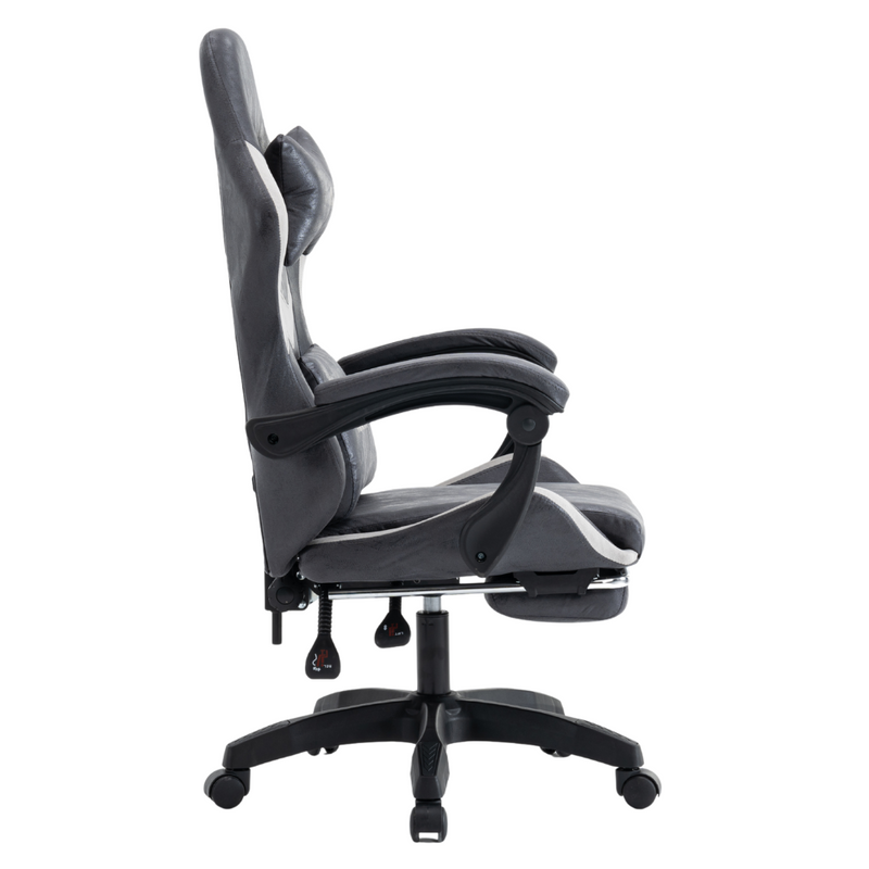 Fotel gamingowy z podnóżkiem ekoskóra krzesło dla gracza biurowy ergonomiczny czarno-szary Empo