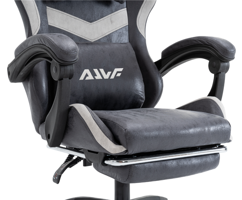 Fotel gamingowy z podnóżkiem ekoskóra krzesło dla gracza biurowy ergonomiczny czarno-szary Empo