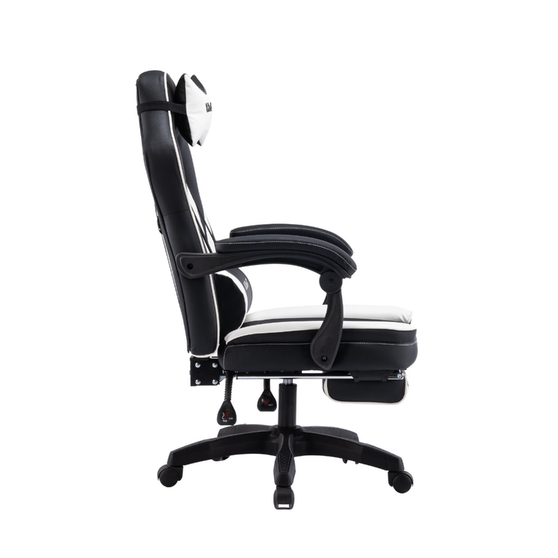 Fotel gamingowy z podnóżkiem ekoskóra krzesło dla gracza biurowy ergonomiczny czarno-biały Champion