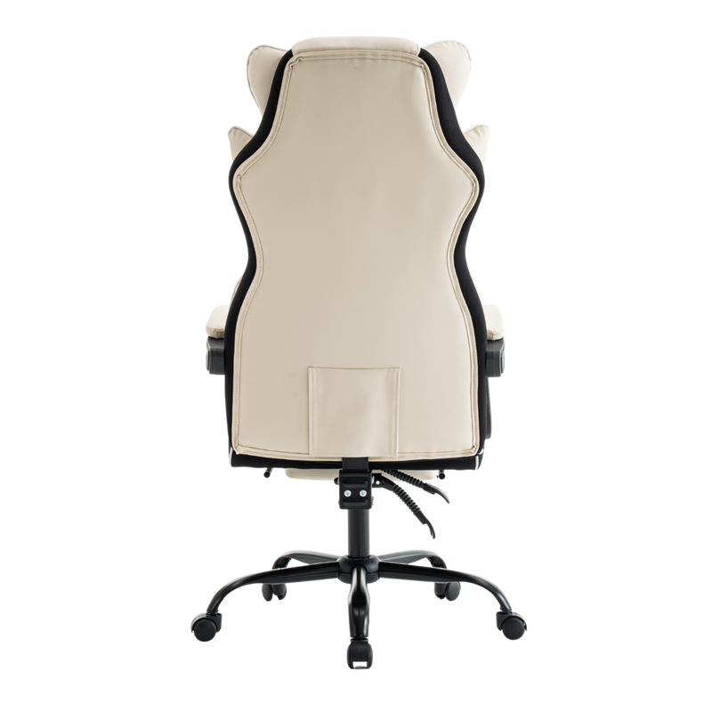 Fotel biurowy ergonomiczny obrotowy krzesło z podnóżkiem beżowo-biały Premium