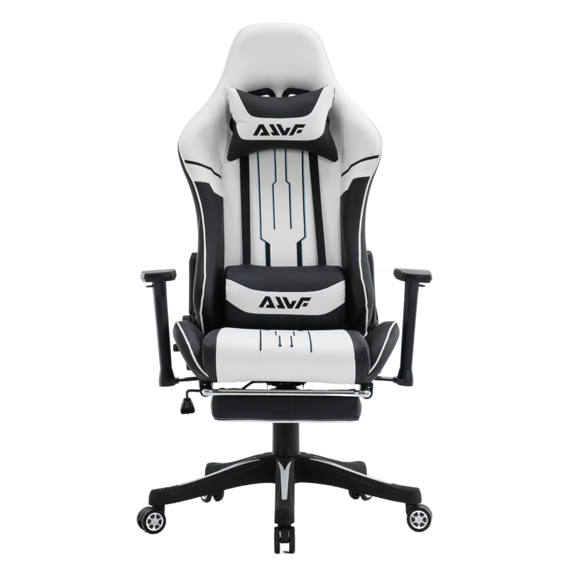 Fotel dla gracza gamingowy ergonomiczny krzesło z podnóżkiem biało-czarny Cyber