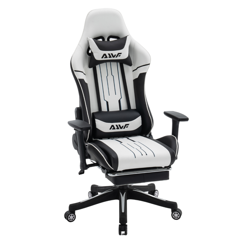 Fotel dla gracza gamingowy ergonomiczny krzesło z podnóżkiem biało-czarny Cyber