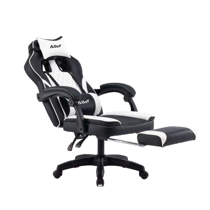 Fotel gamingowy z podnóżkiem ekoskóra krzesło dla gracza biurowy ergonomiczny czarno-biały Champion