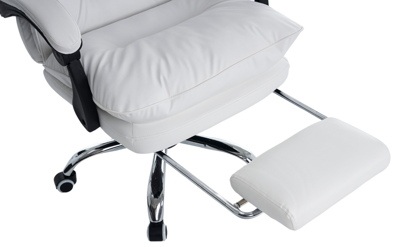 Fotel biurowy ergonomiczny obrotowy bujany krzesło z podnóżkiem ekoskóra biały Elegant