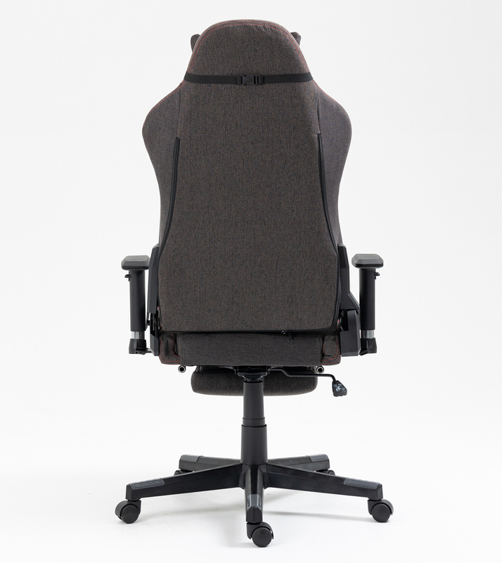 Fotel dla gracza gamingowy kubełkowy materiałowy ergonomiczny krzesło z podnóżkiem brązowy Modern