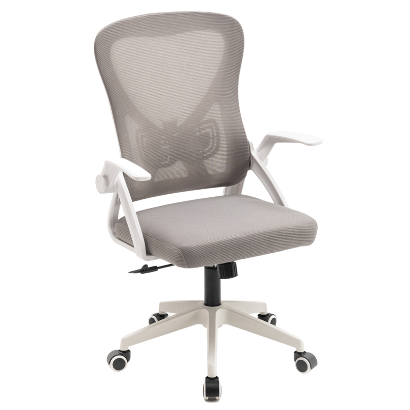 Fotel biurowy ergonomiczny obrotowy siateczkowy bujany krzesło biało-szary Simple