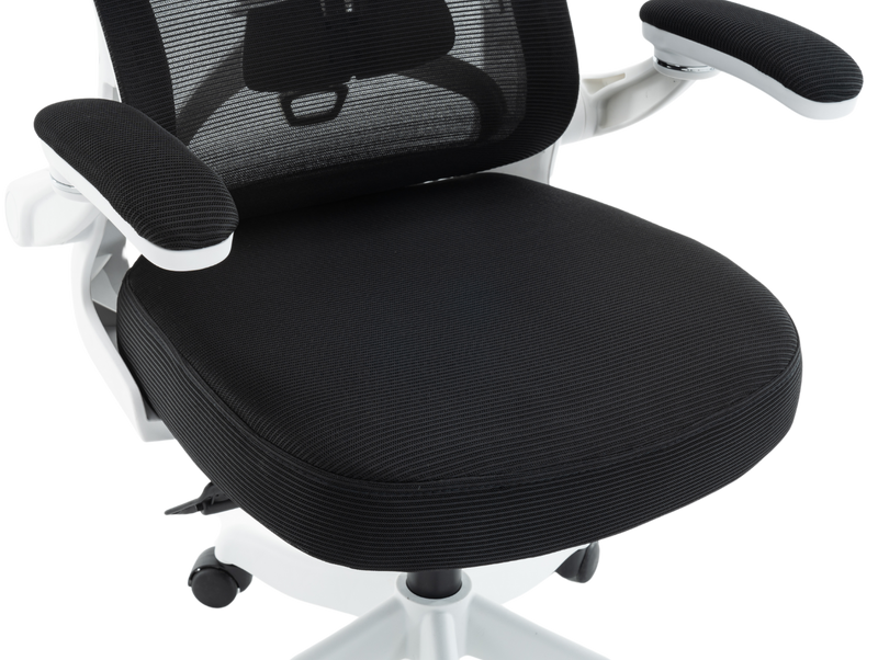 Fotel biurowy ergonomiczny obrotowy siateczkowy bujany krzesło czarno-biały Prime