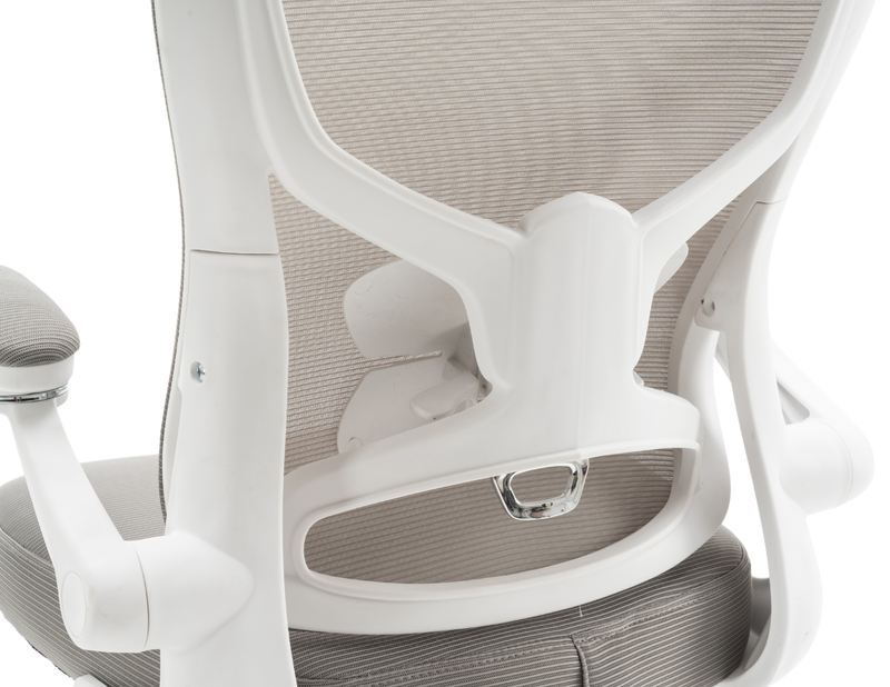 Fotel biurowy ergonomiczny obrotowy siateczkowy bujany krzesło szaro-biały Prime