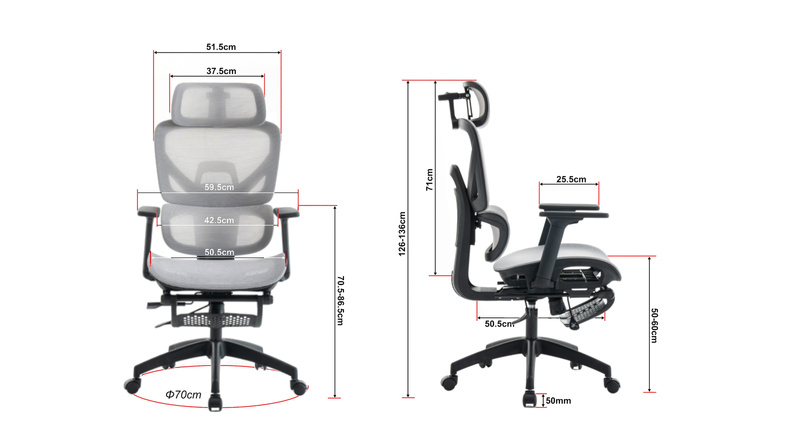 Fotel biurowy z podnóżkiem ergonomiczny obrotowy regulowany siateczkowy krzesło szaro-czarny Future