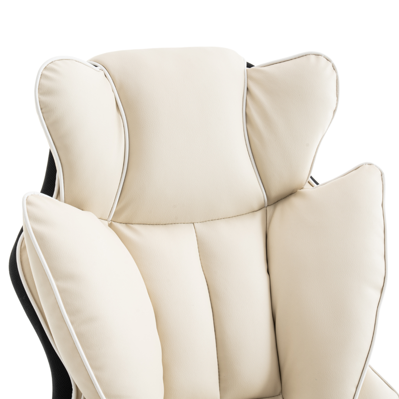 Fotel biurowy ergonomiczny obrotowy krzesło z podnóżkiem beżowo-biały Premium