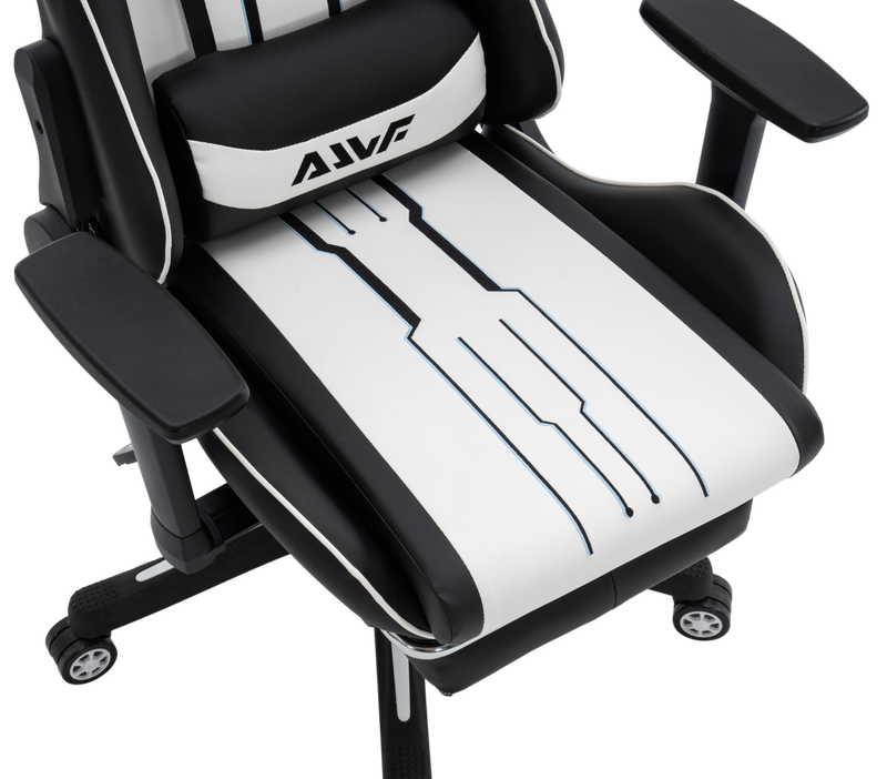 Fotel dla gracza gamingowy ergonomiczny krzesło z podnóżkiem biało-czarny Cyber
