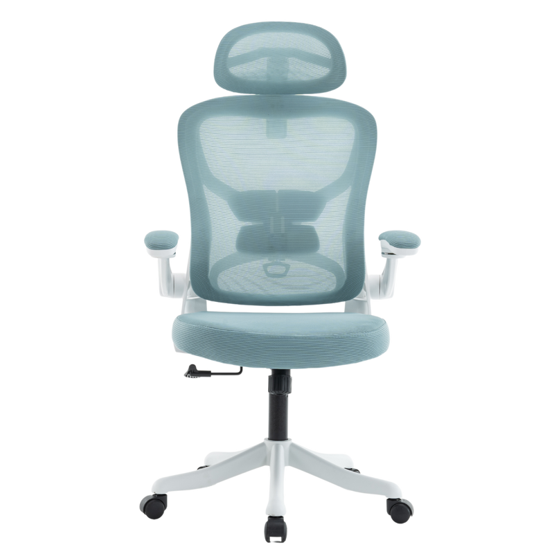 Fotel biurowy ergonomiczny obrotowy siateczkowy bujany krzesło błękitno-biały Prime