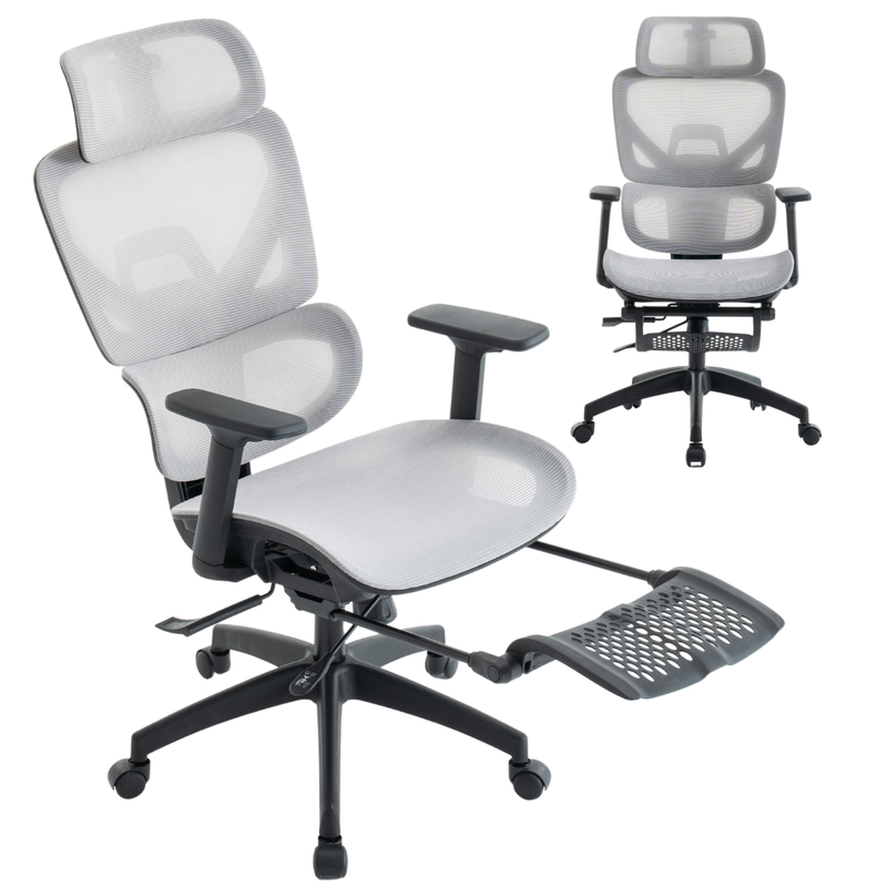 Fotel biurowy z podnóżkiem ergonomiczny obrotowy regulowany siateczkowy krzesło szaro-czarny Future