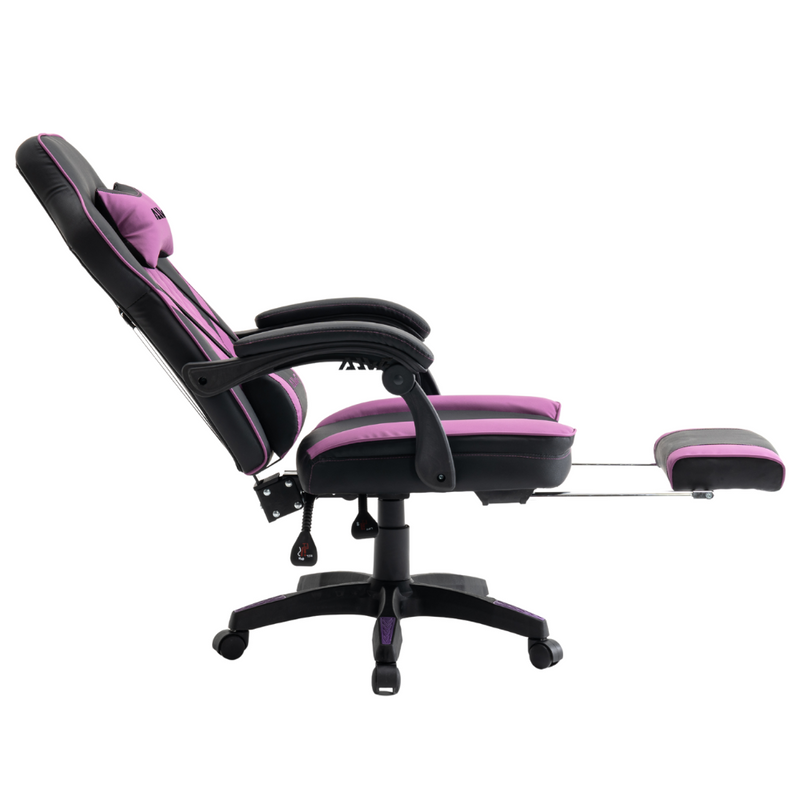 Fotel gamingowy z podnóżkiem ekoskóra krzesło dla gracza biurowy ergonomiczny czarno-fioletowy Champion