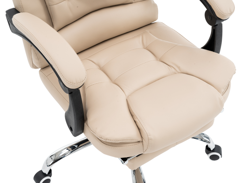 Fotel biurowy ergonomiczny obrotowy bujany krzesło z podnóżkiem ekoskóra beżowy Relax