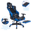 Fotel gamingowy kubełkowy krzesło dla gracza ergonomiczny z podnóżkiem niebiesko-czarny Ryan