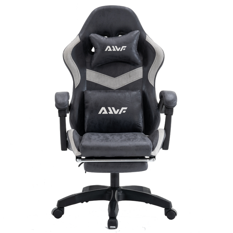 Fotel gamingowy z podnóżkiem ekoskóra krzesło dla gracza biurowy ergonomiczny czarno-szary Empo