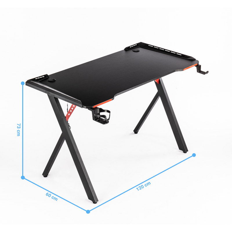 Biurko dla gracza komputerowe gamingowe z podświetleniem LED 120x60 czarno-czerwone Hermes