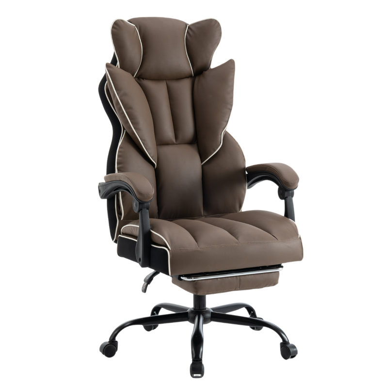 Fotel biurowy ergonomiczny obrotowy krzesło z podnóżkiem brązowy Premium