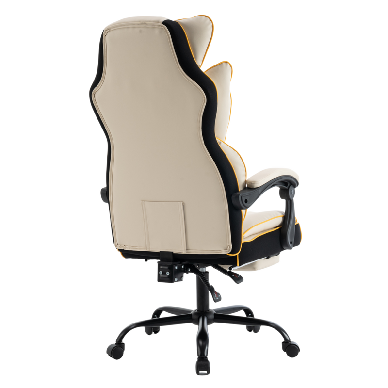 Fotel biurowy ergonomiczny obrotowy krzesło z podnóżkiem beżowo-złoty Premium