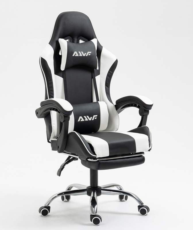 Fotel dla gracza gamingowy obrotowy krzesło z podnóżkiem biało-czarny Boss