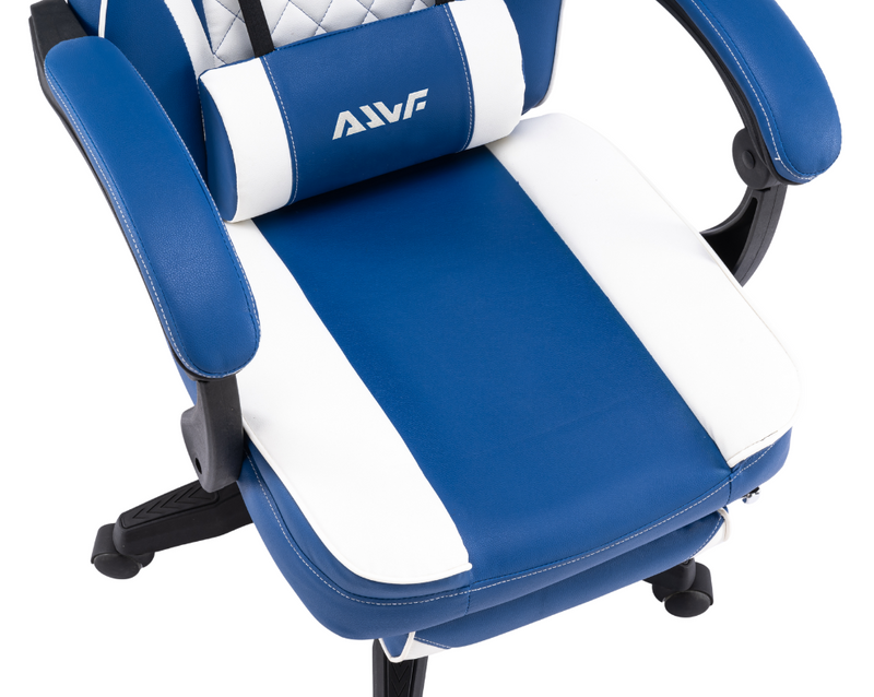 Fotel gamingowy z podnóżkiem ekoskóra krzesło dla gracza biurowy ergonomiczny niebiesko-biały Champion