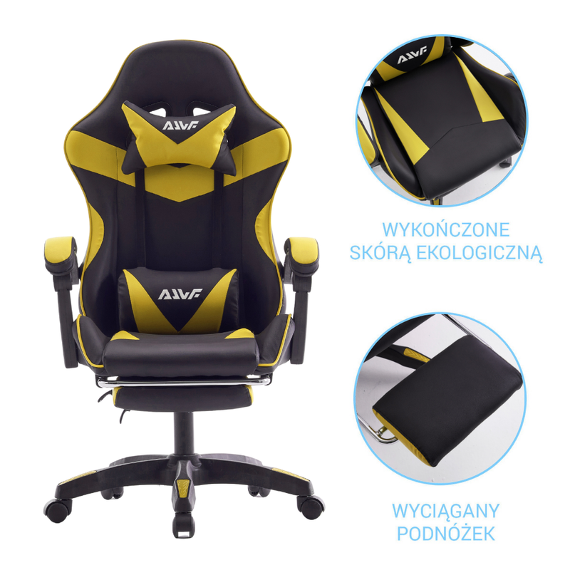 Fotel dla gracza gamingowy biurowy ergonomiczny z podnóżkiem krzesło obrotowe żółto-czarny Sienna