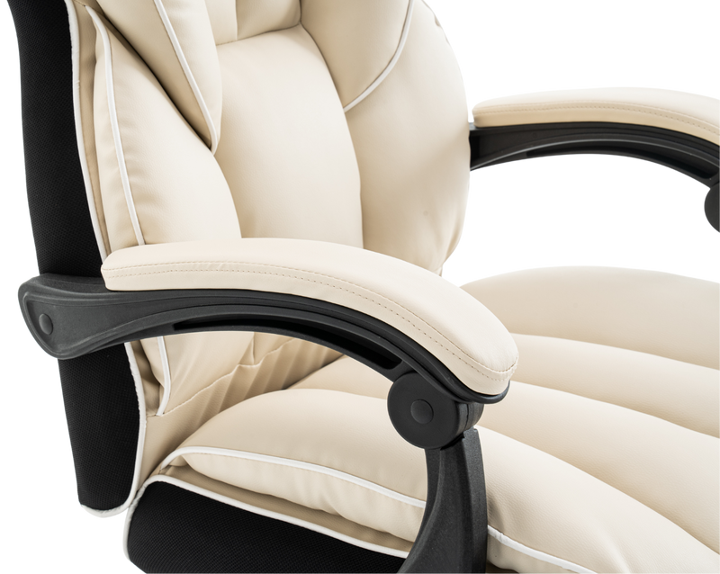 Fotel biurowy ergonomiczny obrotowy krzesło z podnóżkiem beżowo-biały Premium