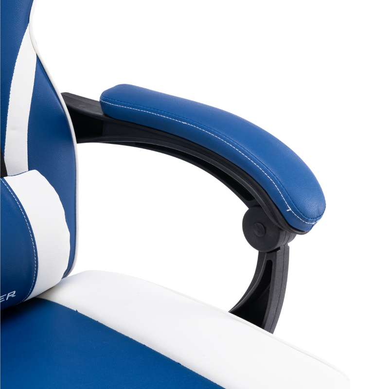 Fotel gamingowy z podnóżkiem ekoskóra krzesło dla gracza biurowy ergonomiczny niebiesko-biały Champion