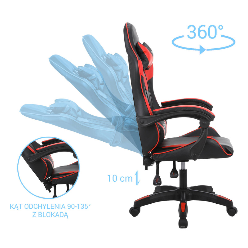 Fotel dla gracza gamingowy krzesło kubełkowy mocny ergonomiczny biurowy czarno-czerwony Milan