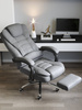 Fotel biurowy materiałowy ergonomiczny obrotowy bujany krzesło z podnóżkiem szary Comfort