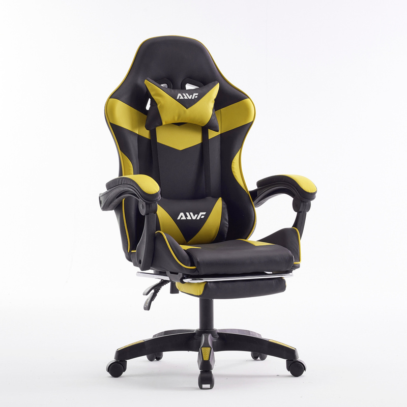 Fotel dla gracza gamingowy biurowy ergonomiczny z podnóżkiem krzesło obrotowe żółto-czarny Sienna
