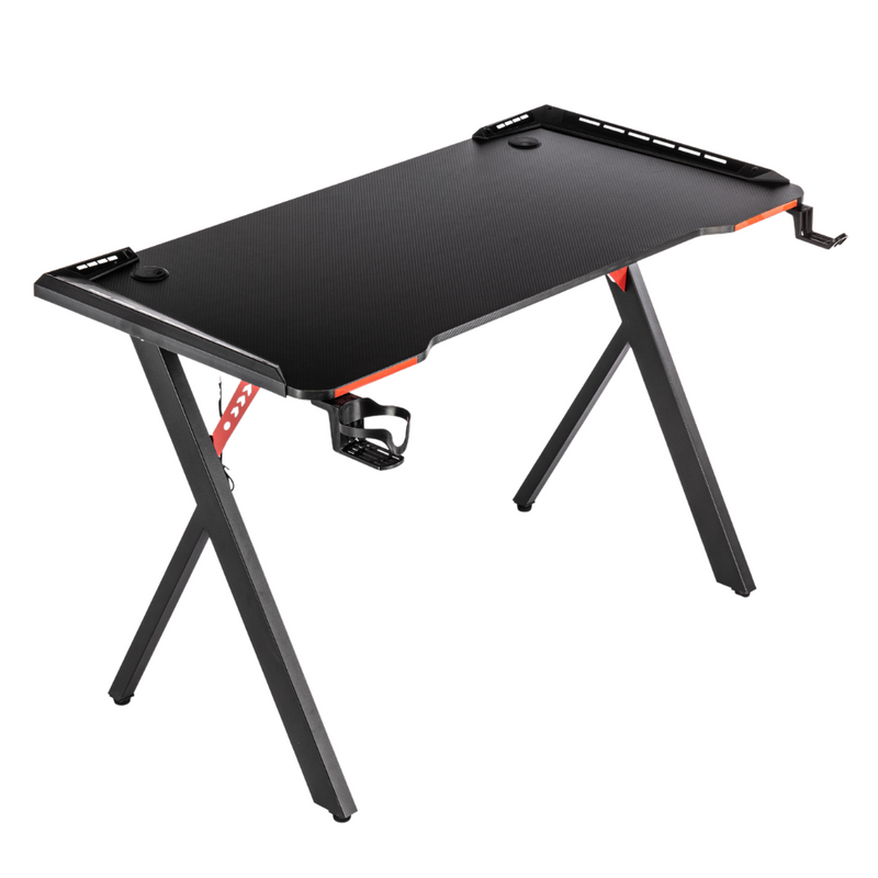 Biurko dla gracza komputerowe gamingowe z podświetleniem LED 120x60 czarno-czerwone Hermes