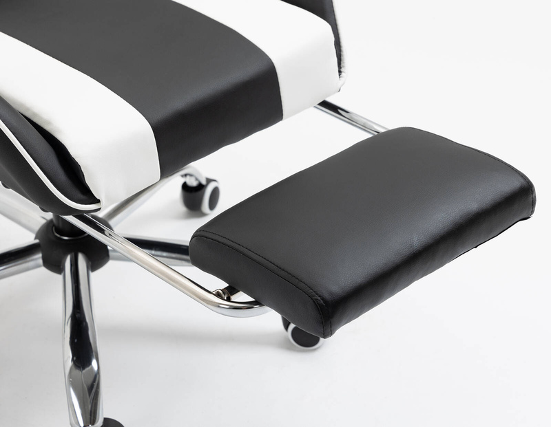 Fotel dla gracza gamingowy obrotowy krzesło z podnóżkiem biało-czarny Boss