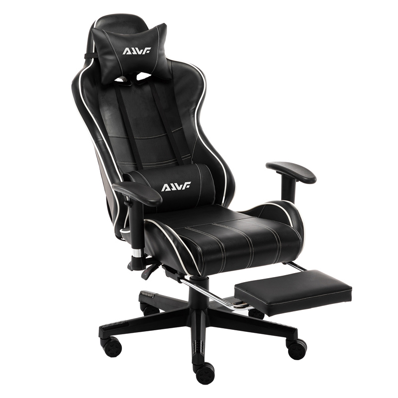 Fotel dla gracza gamingowy ergonomiczny kubełkowy krzesło z podnóżkiem czarno-biały Corpo