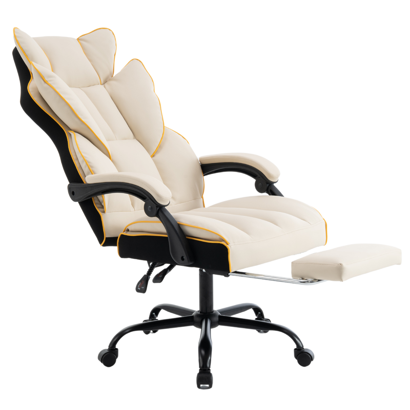 Fotel biurowy ergonomiczny obrotowy krzesło z podnóżkiem beżowo-złoty Premium