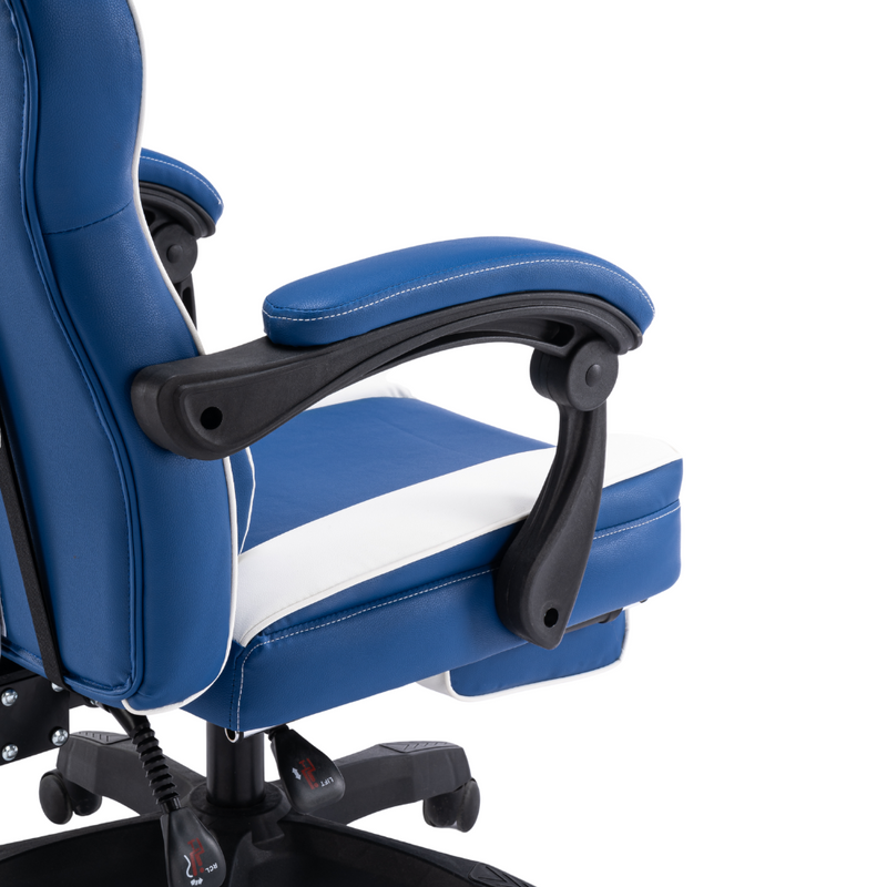 Fotel gamingowy z podnóżkiem ekoskóra krzesło dla gracza biurowy ergonomiczny niebiesko-biały Champion