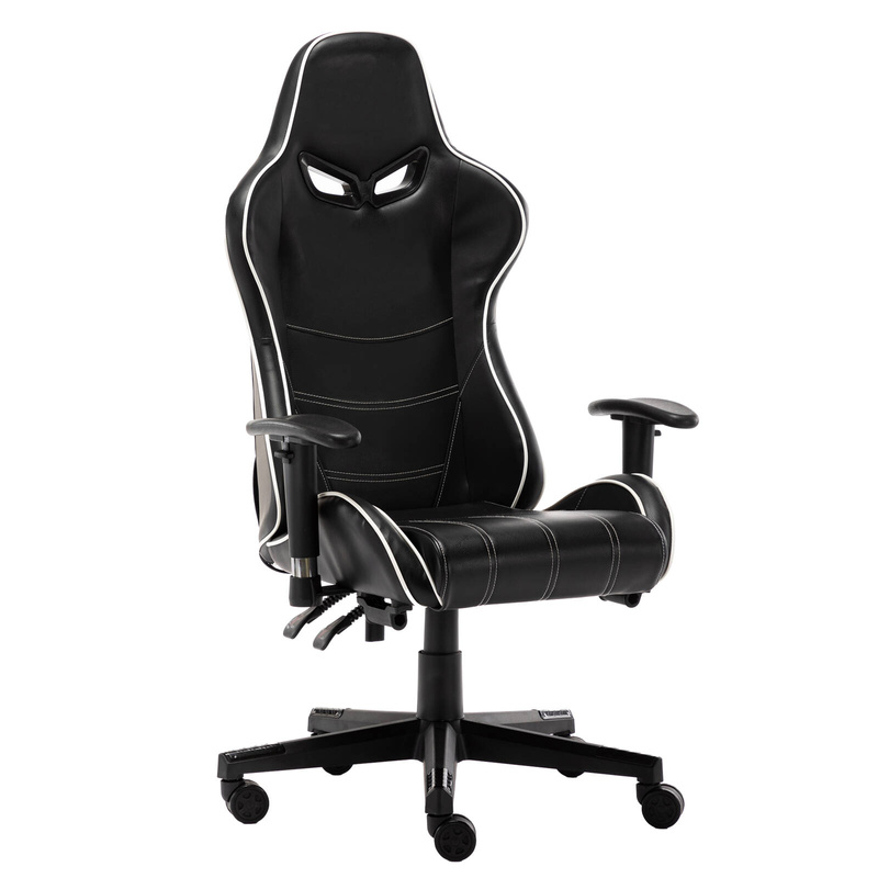 Fotel dla gracza gamingowy ergonomiczny kubełkowy krzesło z podnóżkiem czarno-biały Corpo