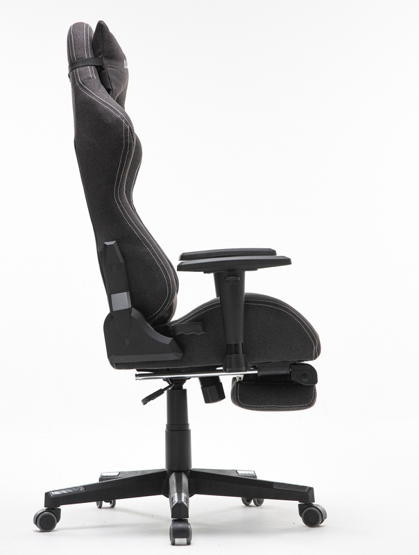 Fotel dla gracza gamingowy kubełkowy materiałowy ergonomiczny krzesło z podnóżkiem czarny Modern