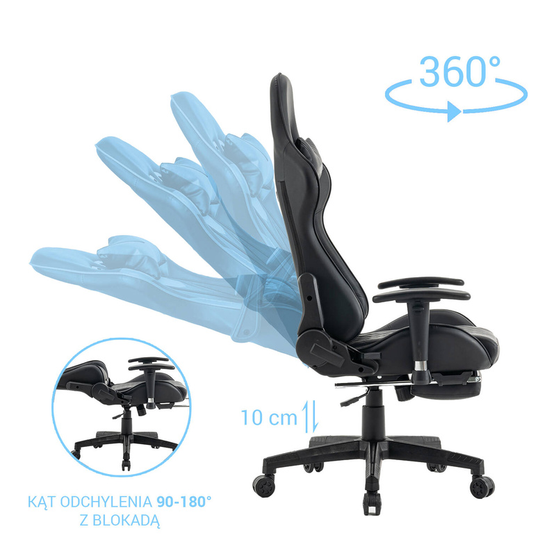 Fotel dla gracza gamingowy ergonomiczny krzesło z podnóżkiem czarny Zeus Carbon