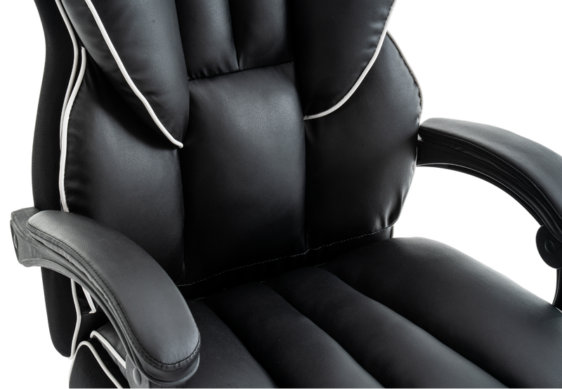 Fotel biurowy ergonomiczny obrotowy krzesło z podnóżkiem czarno-biały Premium