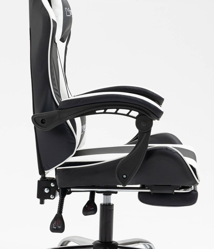 Fotel dla gracza gamingowy obrotowy krzesło z podnóżkiem biało-czarny Boss