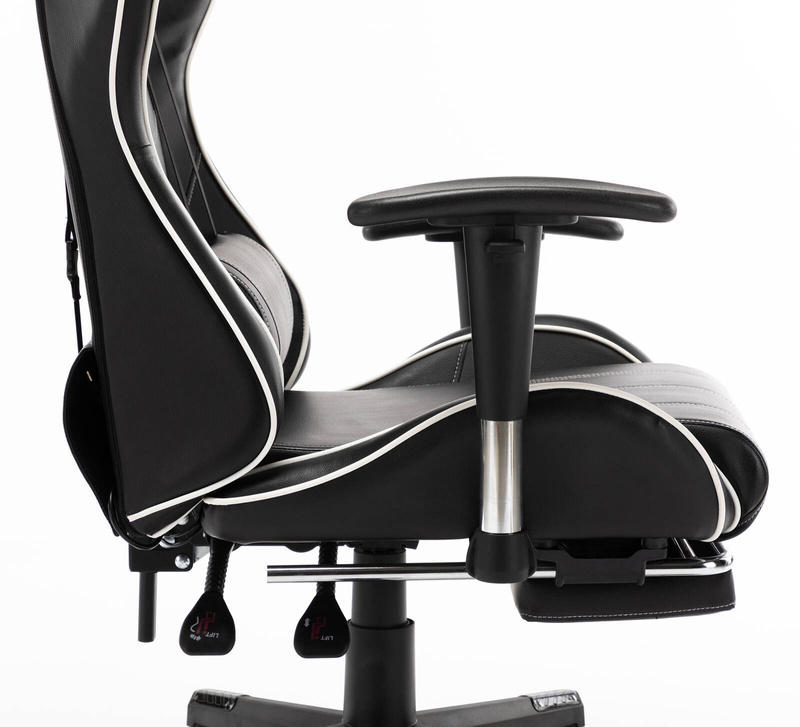 Fotel dla gracza gamingowy ergonomiczny kubełkowy krzesło z podnóżkiem czarno-biały Corpo