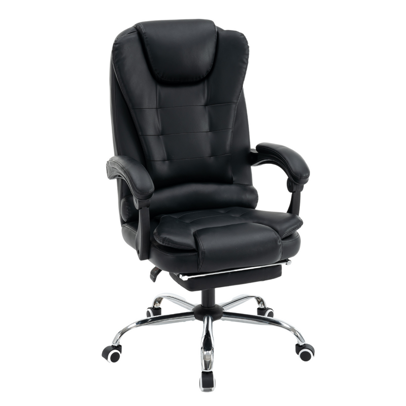 Fotel biurowy ergonomiczny obrotowy bujany krzesło z podnóżkiem ekoskóra czarny Relax