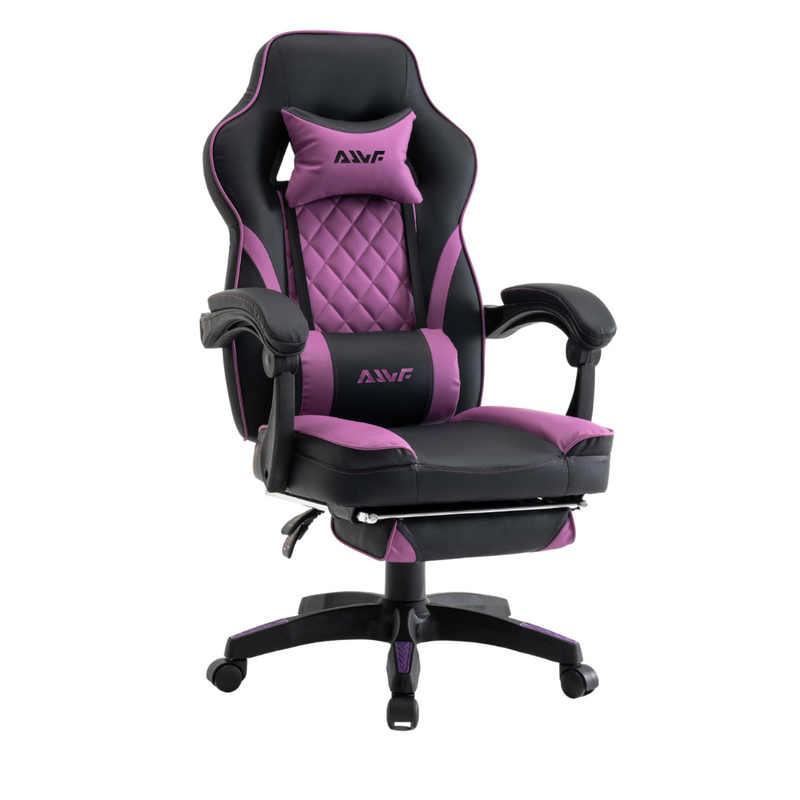 Fotel gamingowy z podnóżkiem ekoskóra krzesło dla gracza biurowy ergonomiczny czarno-fioletowy Champion