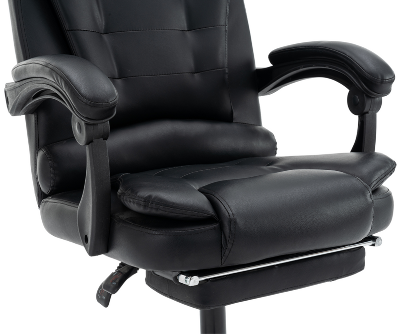 Fotel biurowy ergonomiczny obrotowy bujany krzesło z podnóżkiem ekoskóra czarny Relax