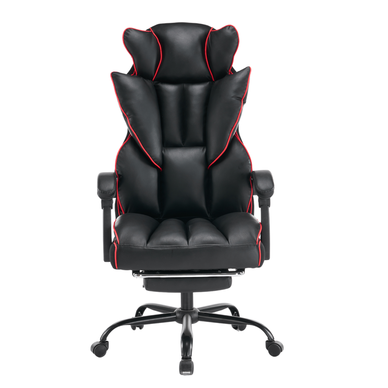 Fotel biurowy ergonomiczny obrotowy krzesło z podnóżkiem czarno-czerwony Premium