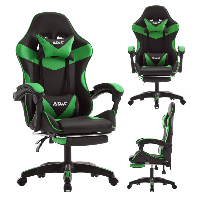 Fotel dla gracza gamingowy biurowy ergonomiczny z podnóżkiem krzesło obrotowe zielono-czarny Sienna