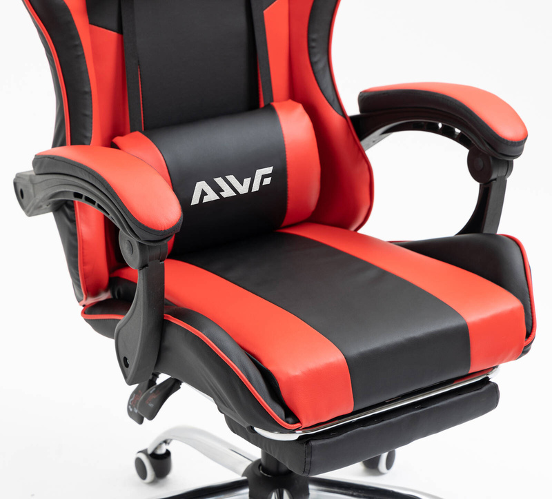 Fotel dla gracza ergonomiczny gamingowy obrotowy krzesło z podnóżkiem czerwono-czarny Boss